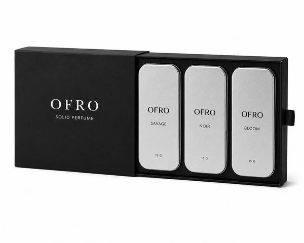 OFRO Solid Perfume Trio — Savage, Noir & Bloom packaging